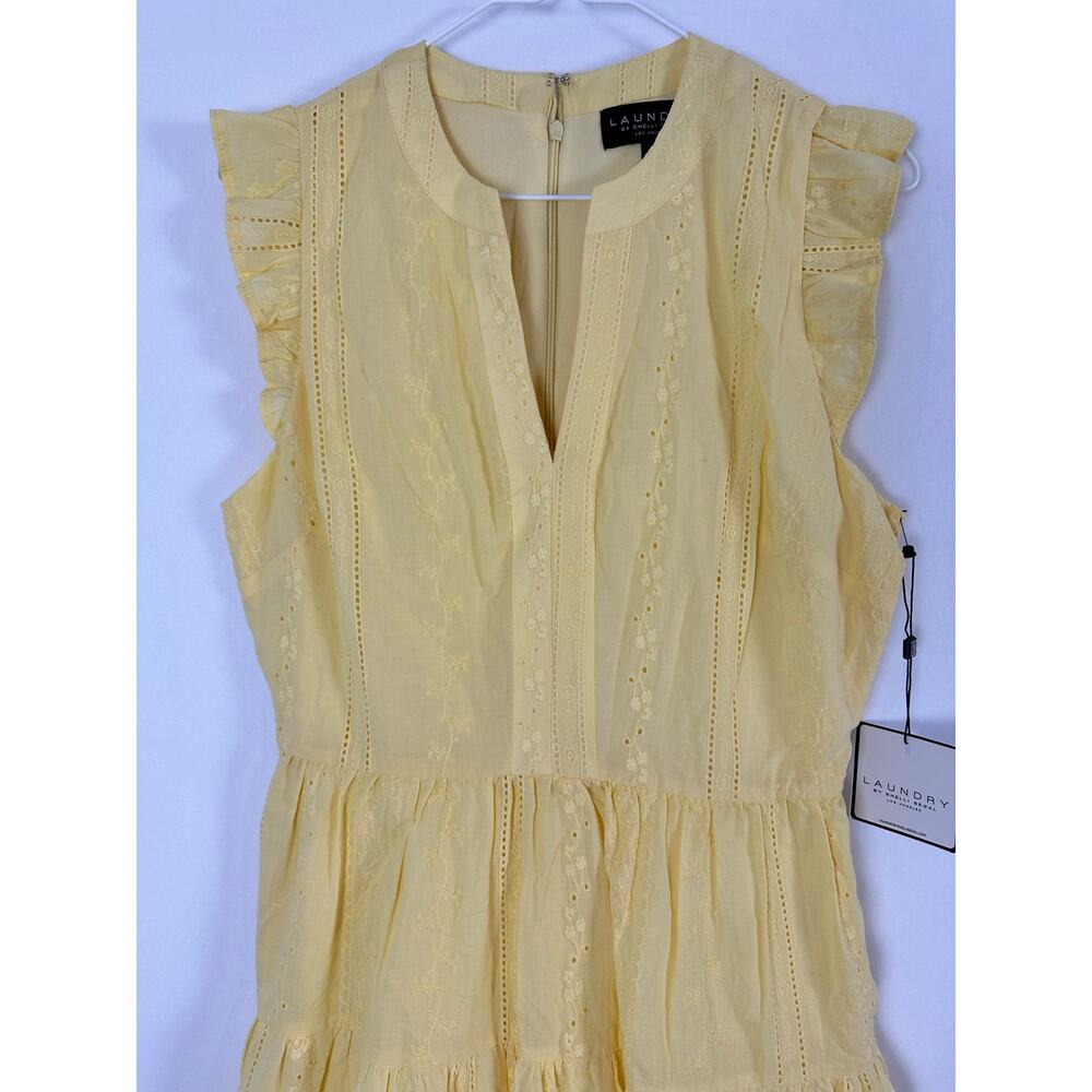 Laundry by Shelli Segal Butter Yellow Cotton Embroidered Eyelet Mini Dress 6 - Picture 3 of 10